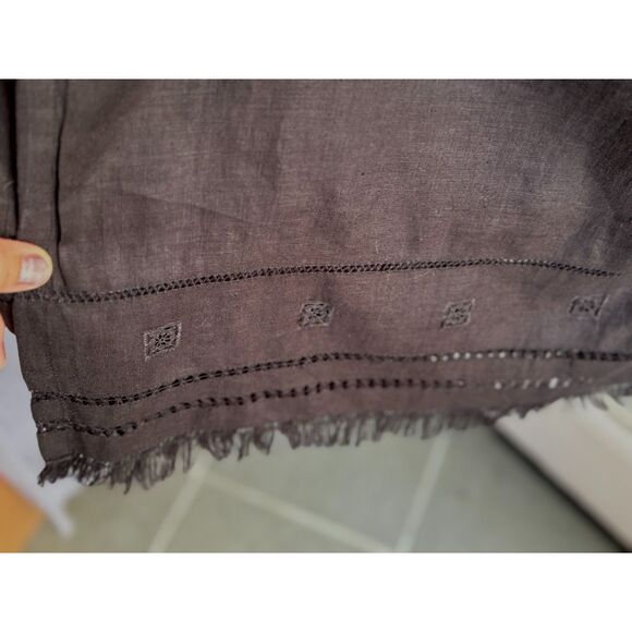 Max Studio Blk 100% Linen Side Slits Embroidered Fringe Hem Lagnlook Skirt SZ M - Picture 5 of 8